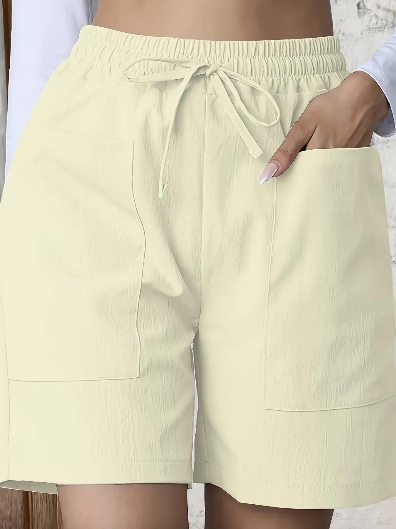 Women'S Vacation Elegant Casual Solid Color Polyester Short Pants, Regular Contour, Non-Stretch, with Pocket, for Spring, Summer, Fall