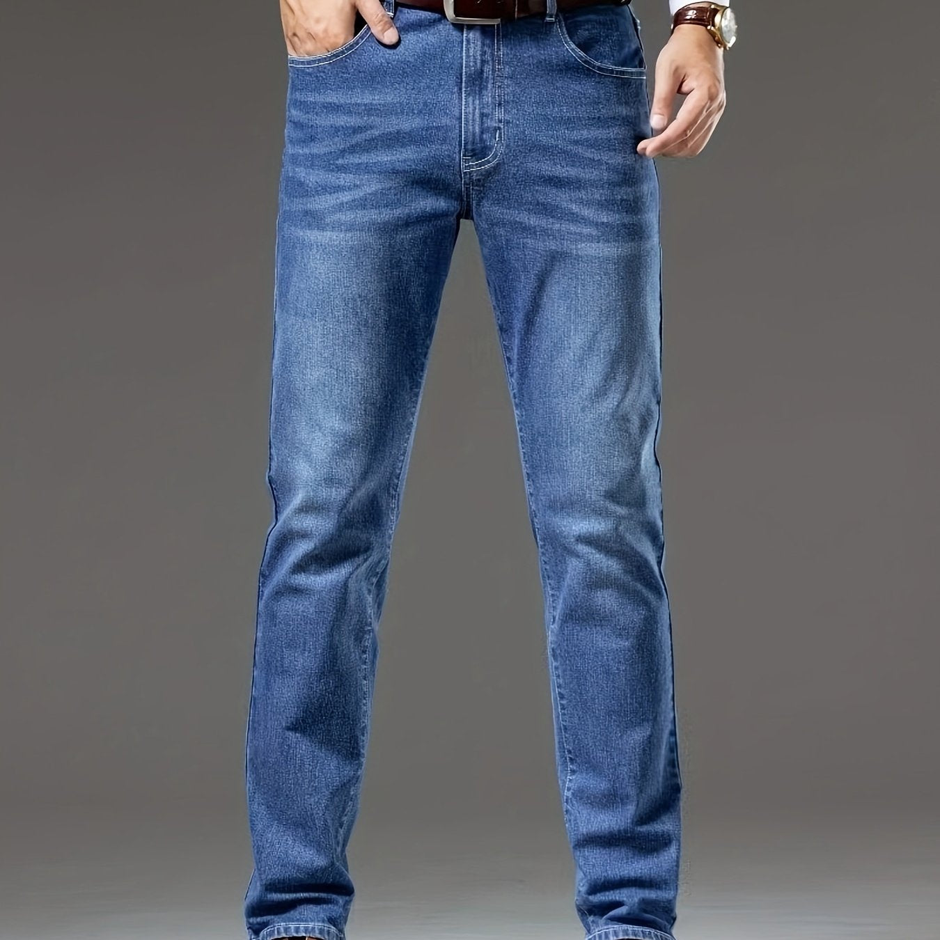 Men's Slim Fit Stretch Denim Jeans - Casual & Business-Ready, Mid-Rise, Cotton Blend for Spring/Fall