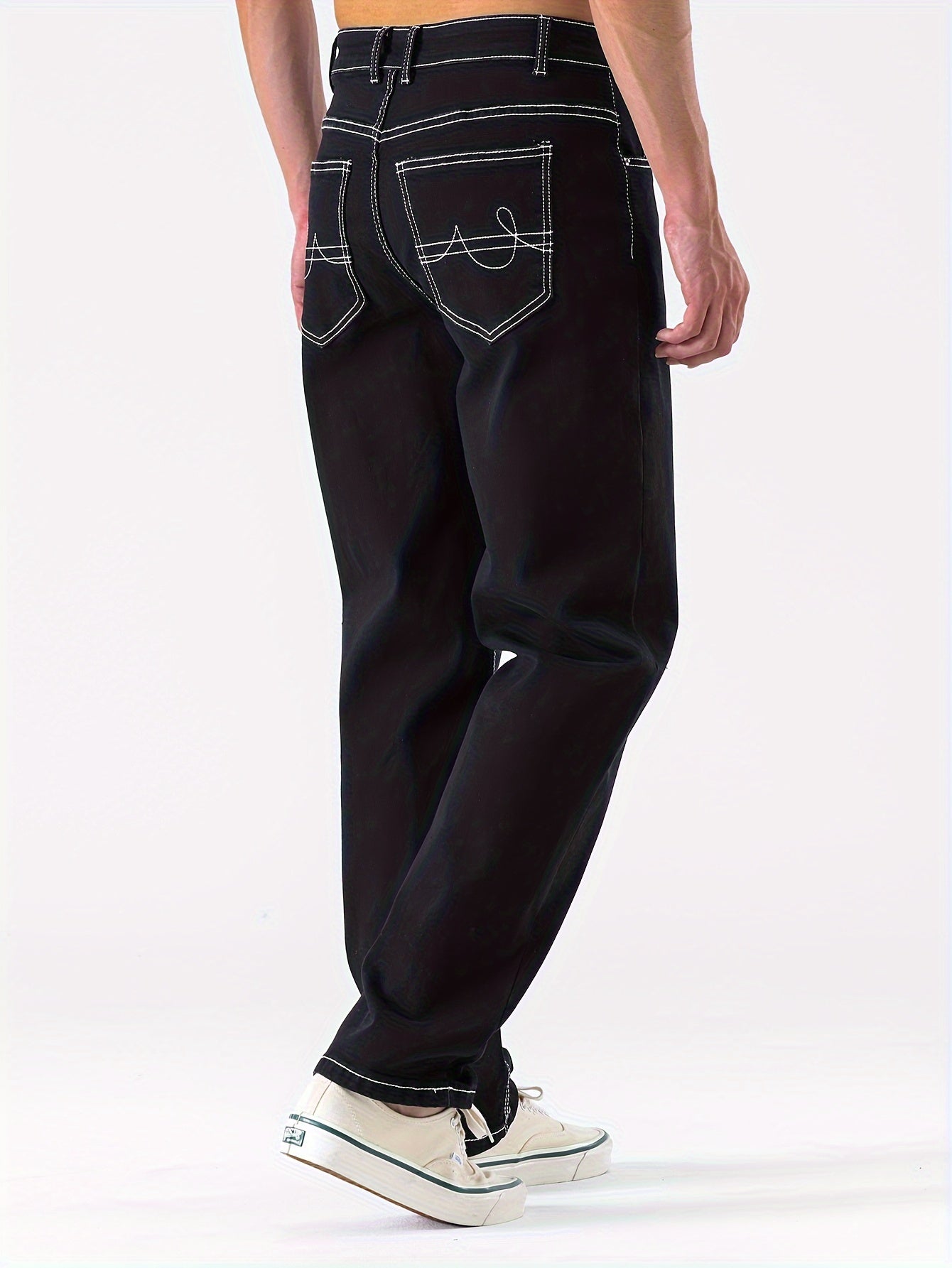 Men's Casual Slim Fit Stretch Jeans, Chic Street Style Distressed Denim Pants