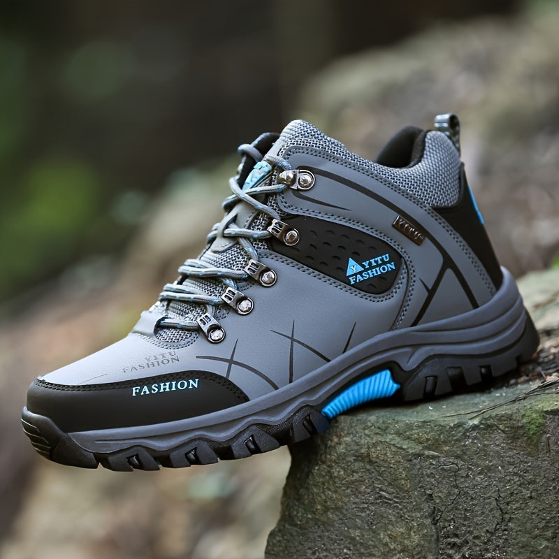 Men's High Top Hiking Shoes, Comfy Non Slip Durable Lace Up Sneakers For Men's Outdoor Activities, Winter & Autumn