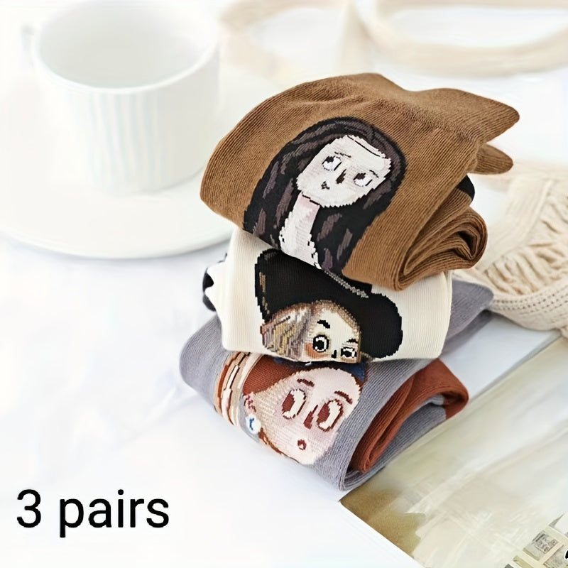 1/3/6 Pairs of Autumn and Winter Warm Retro Oil Painting Style European and American Personality Color Versatile Women's Socks