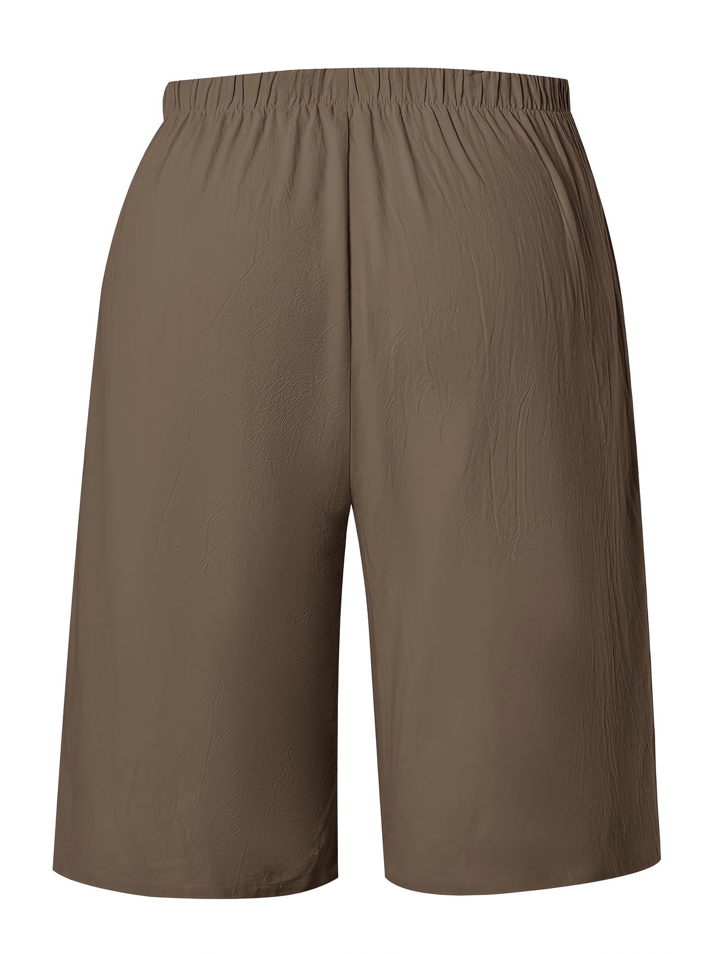 Women's Casual Beach Shorts with Faux Drawstring - Lightweight Polyester, Solid Brown, Knee-Length, Relaxed Fit, Machine Washable, All-Season Wear, Casual Summer Wear | Kneelength Shorts | Polyester Shorts