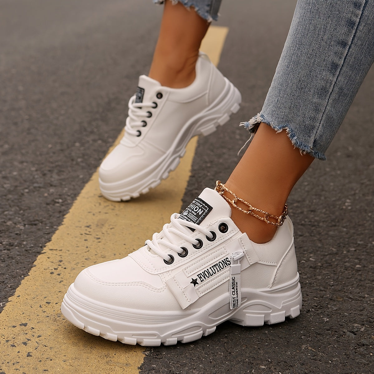 Women'S Breathable Knit Sneakers - Lightweight Thick Sole Casual Walking Shoes in White Black, Synthetic Cover Upper with Rubber Outsole, Lace-Up Low-Top Design for Indoor/Outdoor, Travel, Beach Shopping - Cute Gift for M