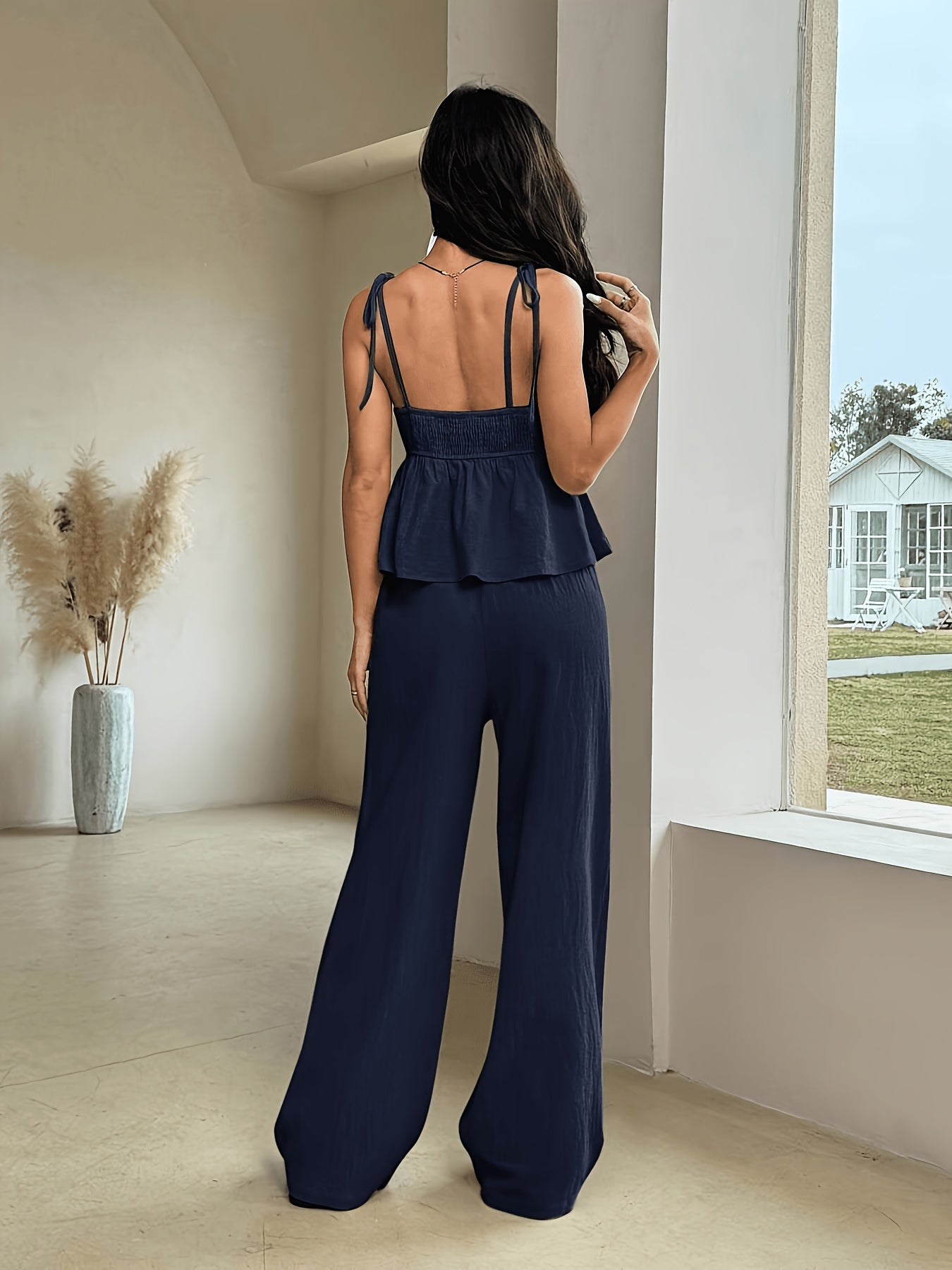 Women's Elegant Spring Summer Ruffle Top & Wide-Leg Pants Set