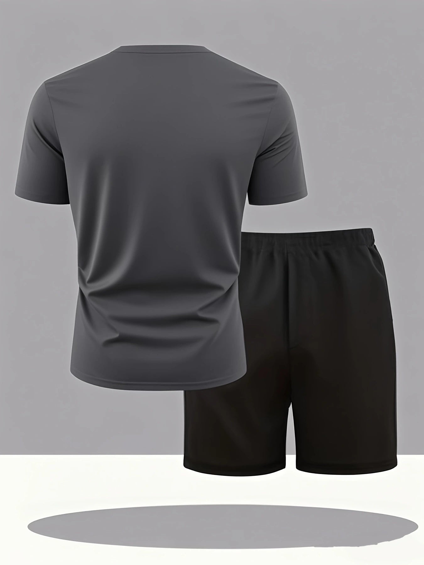 Summer Men'S Casual Sports Short Sleeve T-Shirt and Shorts Set, Knitted Polyester Fabric, Comfortable Breathable, Bench. Letter Print Design - 2pcs