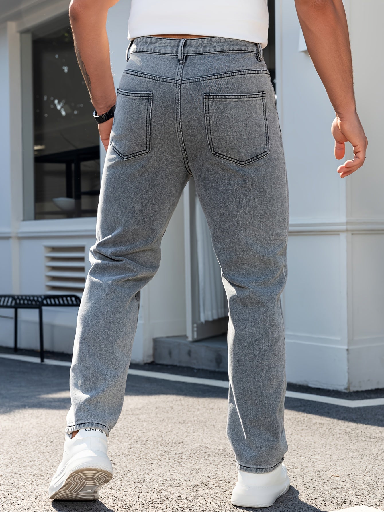 Men'S Regular Fit Denim Jeans, 80% Cotton 9.5% Polyester 10% Rayon, All-Season Solid Color Raw Wash, Woven Fabric 382g/m², Basic Style Regular Length Pants