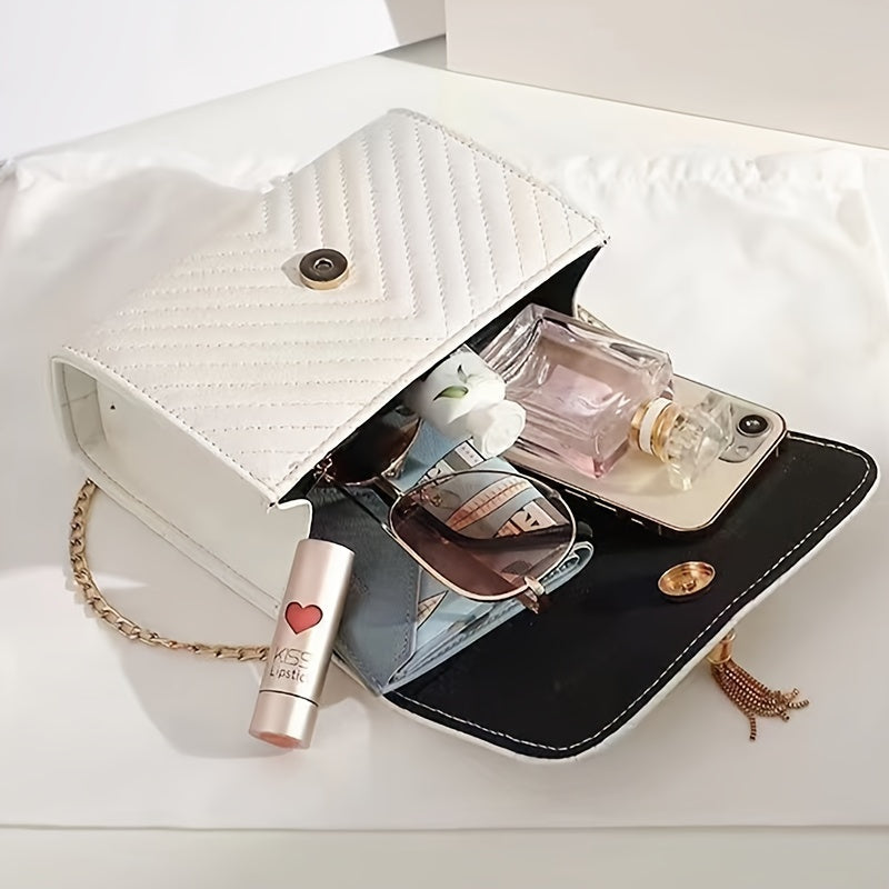 Կորեական ոճի բարձրակարգ հյուսվածքային կանացի պայուսակ, նոր ծոպավոր ռոմբուսային շղթայով փոքր քառակուսի պայուսակ, կանացի ուսապարկ, կրծքավանդակով պայուսակ