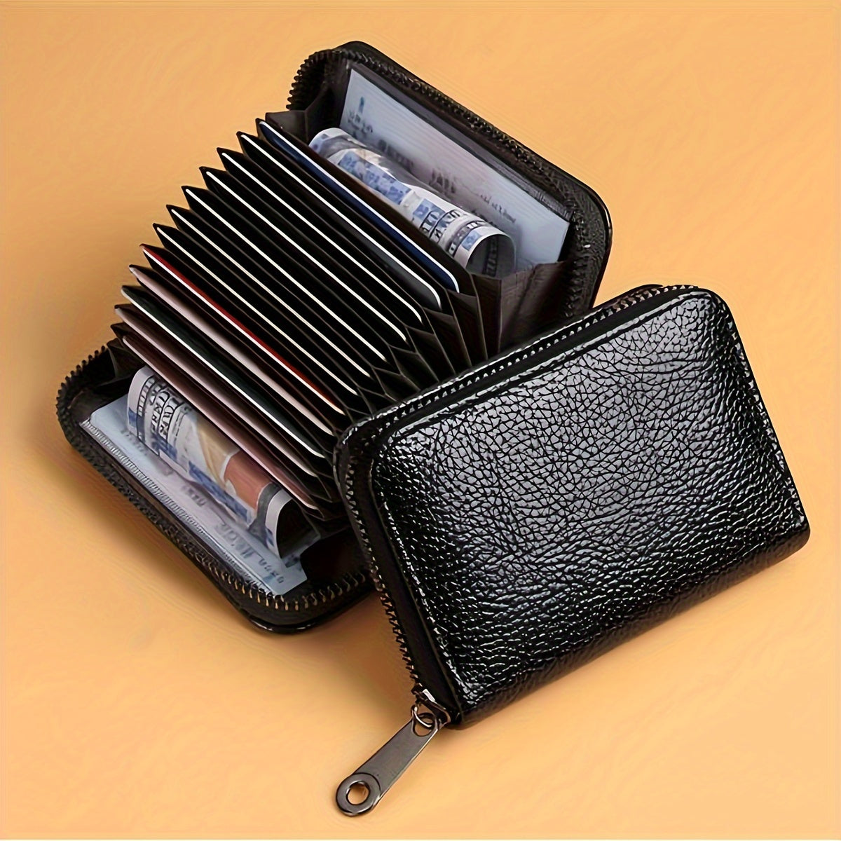 1pc Men'S Casual Faux Leather Wallet & Business Card Case, Black, Universal, PU Material, Smooth, Durable, Multi-Purpose, Large Capacity, with Multi-Card Slot, ID Card Bag, Zipper Pocket, Stylish, Safe, Anti-Degaussing, for D
