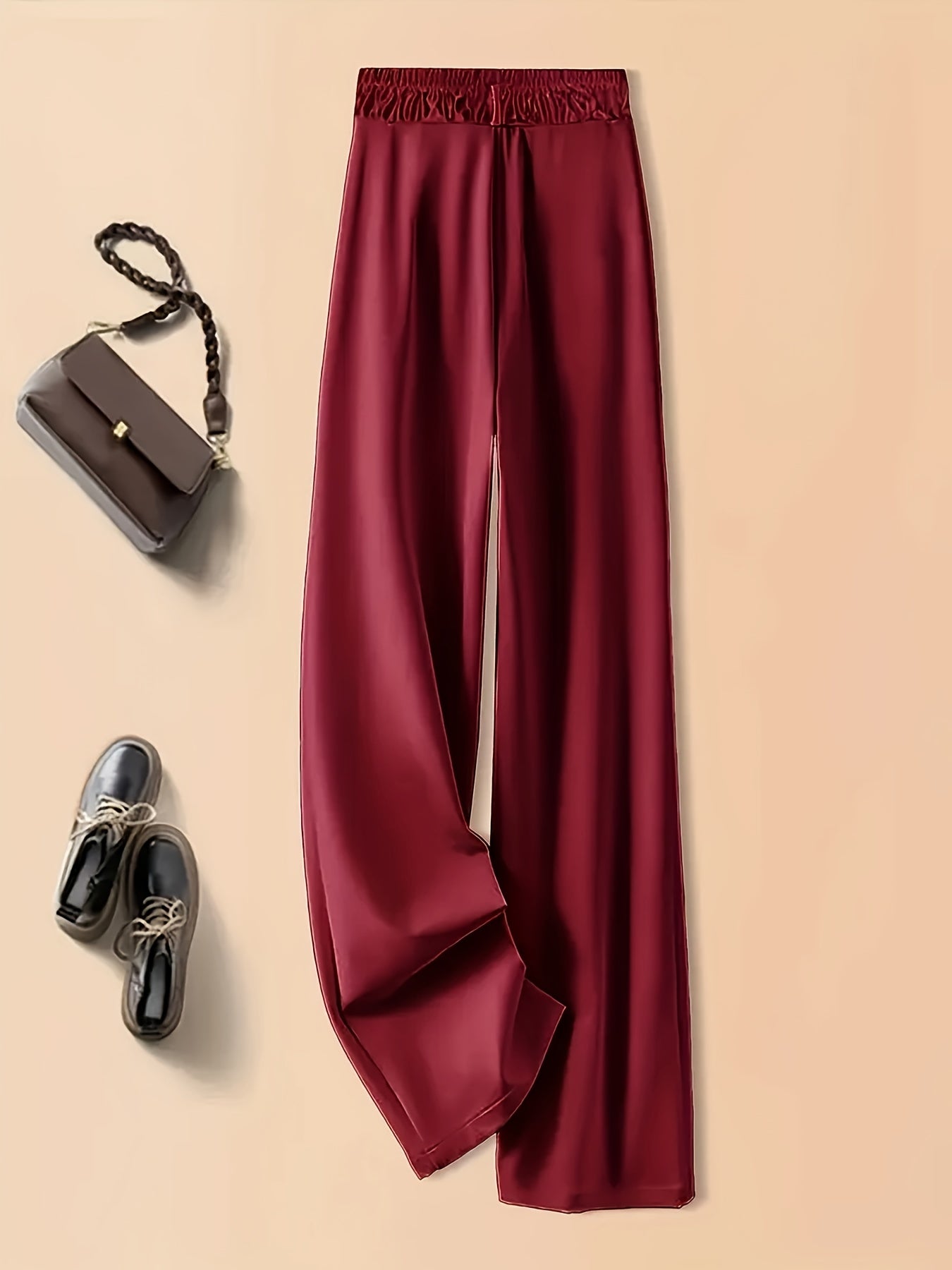 Elegant Navy Blue Satin Sleeveless Blouse & Wide-Leg Pants Set - Chic Belted Waist, High-Waisted Design, Smooth Texture, Perfect for Casual or Formal Occasions, Formal Attire | Belted Waist Blouse | Glossy Finish
