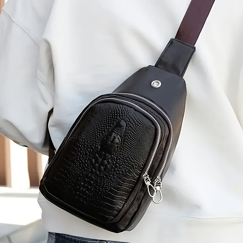 1pc Men's Fashion Crocodile Pattern Waist Bag, Multifunctional Shoulder Trendy Bag
