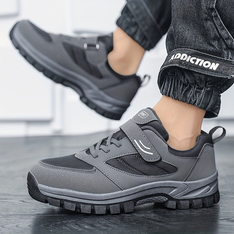 Men's Breathable Casual Shoes With Hook And Loop Fastener, Comfy Soft Sole Sneakers For Outdoor Jogging, Spring And Summer