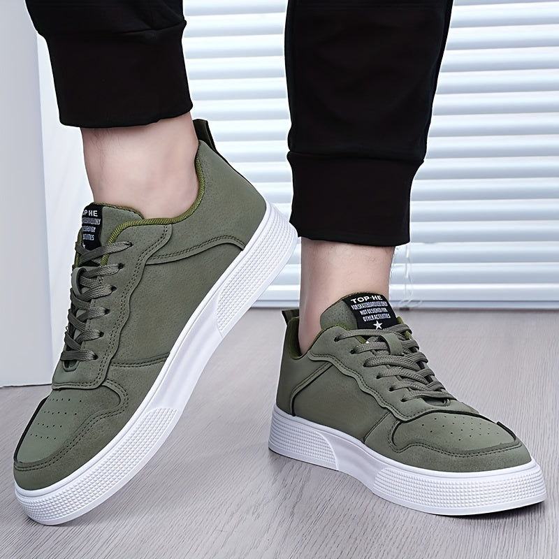 Men's Plus Size Breathable Casual Sneakers - Versatile All-Season Green Skate Shoes with Soft PU/PVC Sole, Lace-Up, Round Toe Design for Business & Social Events