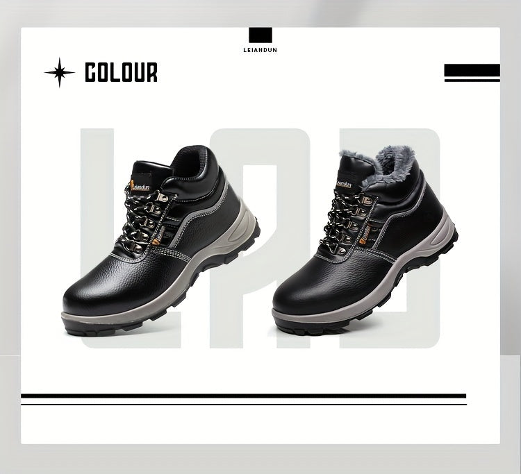 Reinforced Anti-Puncture & Anti-Smashing Safety Work Boots for Men - Heavy-Duty Steel Toe Cap, Anti-Piercing Cushioned Insole, PU Upper & Lining, All-Terrain Traction - Winter/Spring/Fall Construction/Industrial/Construction/