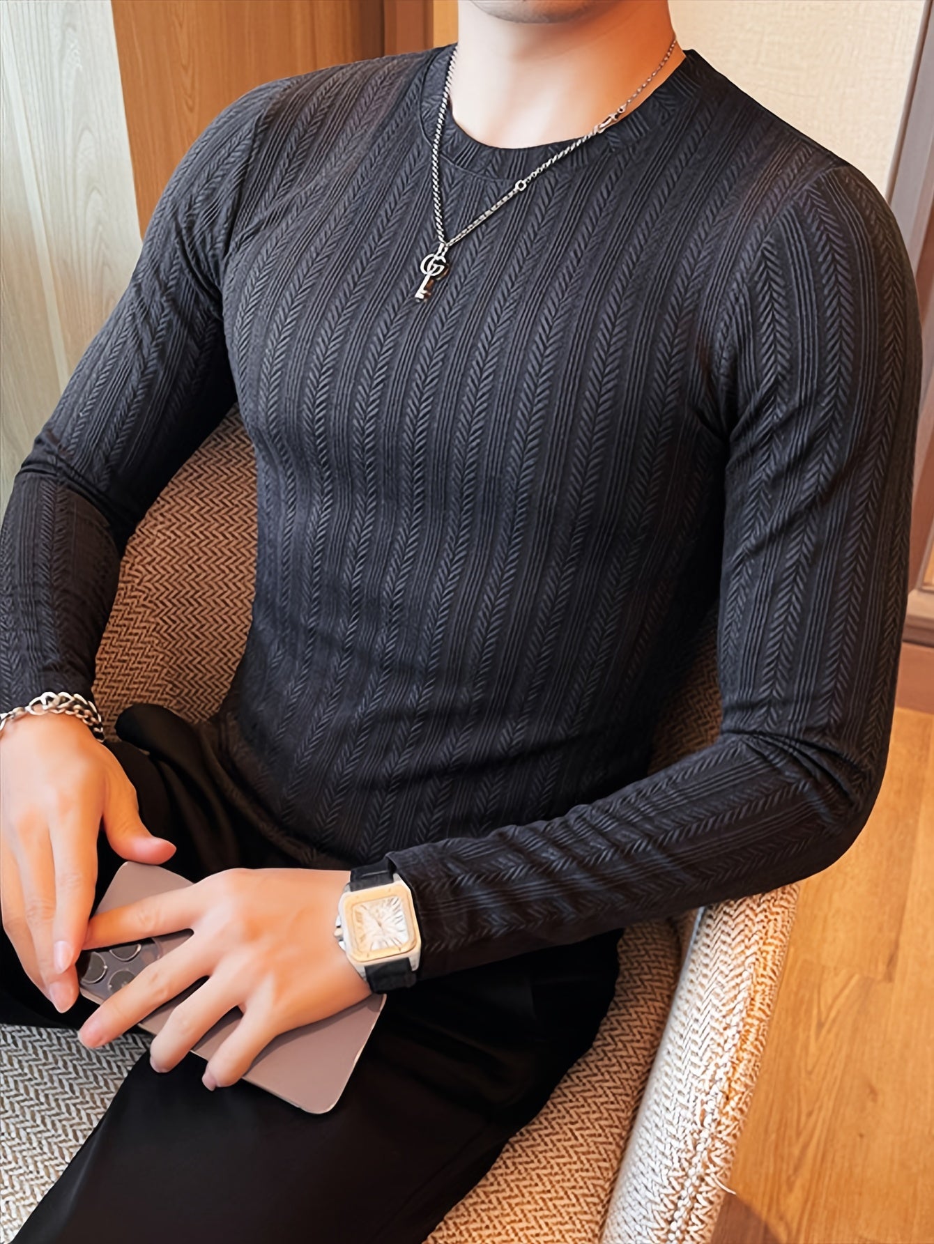 Men's Slim-Fit Long Sleeve T-Shirt - Casual Stylish, Perfect for Fall/Winter, Machine Washable