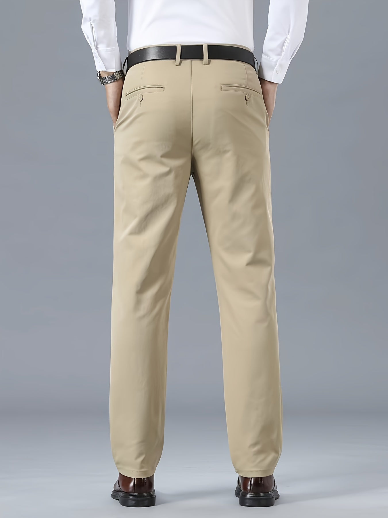 Men's Classic Business Casual Pants - Polyester, Solid Color, Regular Fit for All Seasons