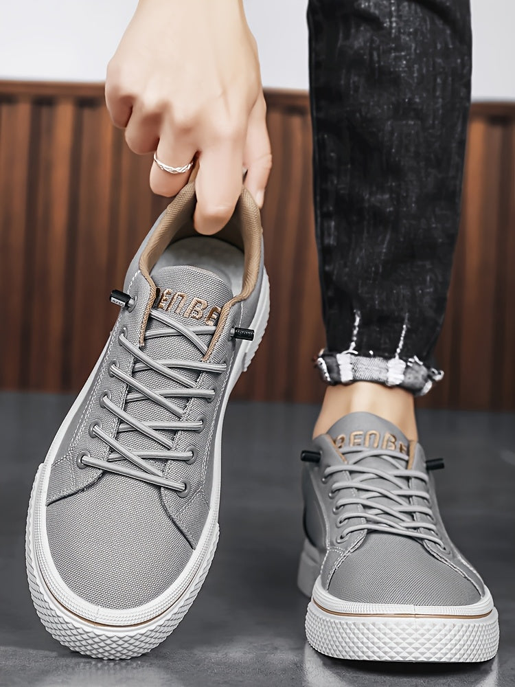 Men's Casual Low-Top Sneakers - Breathable Fabric Durable PVC Sole, Black Beige Contrast Design, Lace-Up Round Toe for All-Season Comfort, Versatile for Casual Semi-Formal Wear, Comfortable Footwear, Fabric Upper
