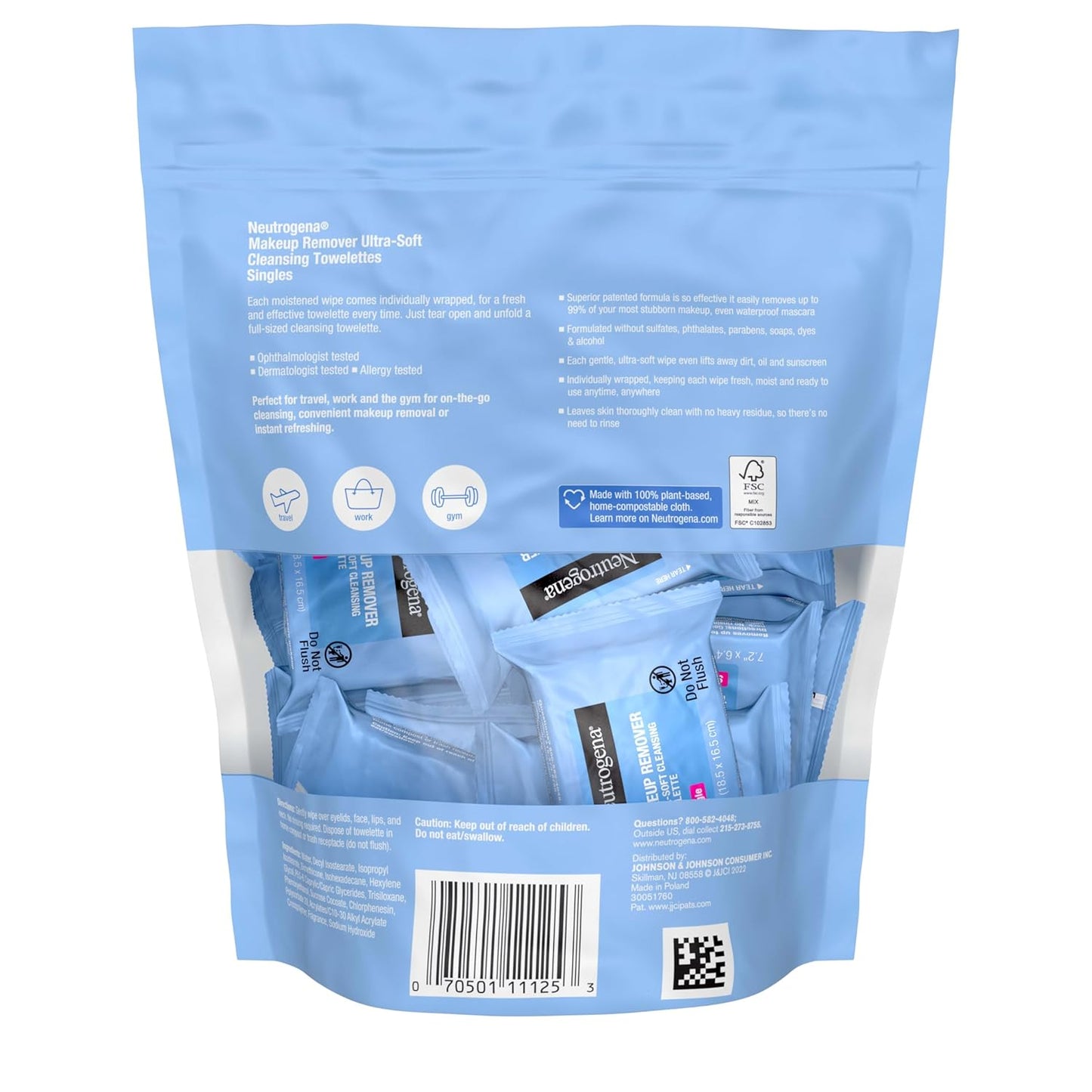 Neutrogena Makeup Remover Wipes Singles, Individually Wrapped Face Wipes, Daily Facial Cleanser Towelettes, Gently Removes Oil & Makeup, Alcohol-Free Makeup Wipes, 20 Ct