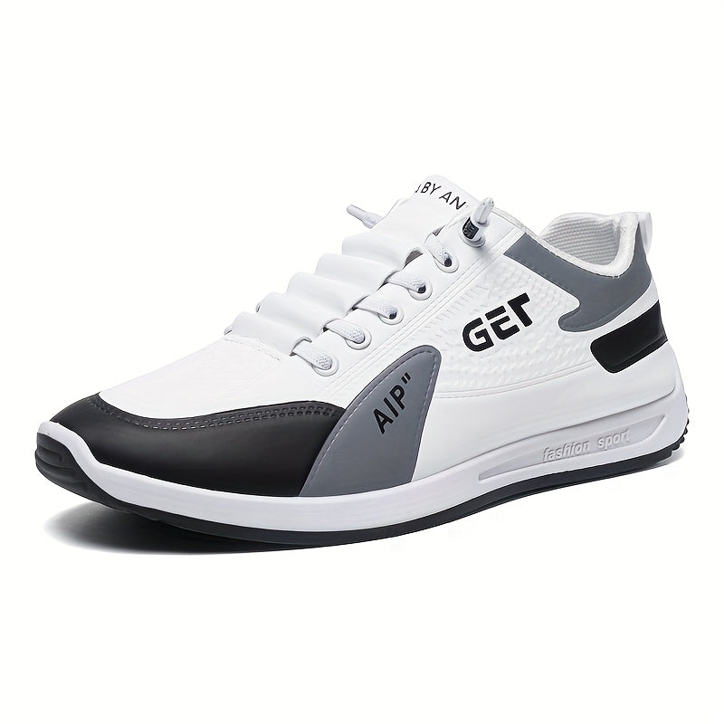 Men's White/Grey/Black Casual Sneakers - Low-Top Lace-Up Shoes with Cushioned Rubber Sole, PU Upper Fabric Lining - Lightweight Everyday Walking Shoes for Gym, Office, Travel - Minimalist Athletic Footwear, Shoes Sneakers,