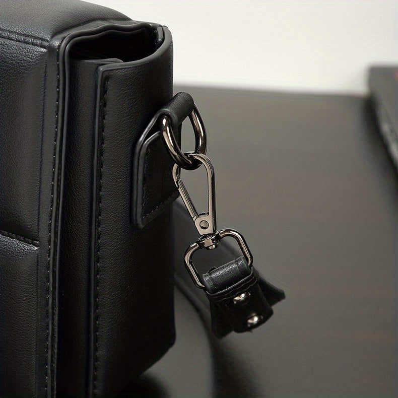caivektine Men's Stylish Black Crossbody Bag - Adjustable Strap, Quilted Grid Design, Casual Business Shoulder Bag for Everyday Outings, Casual Business Bag Sleek Modern Bag Adjustable Strap Bag, Small Crossbody Bag