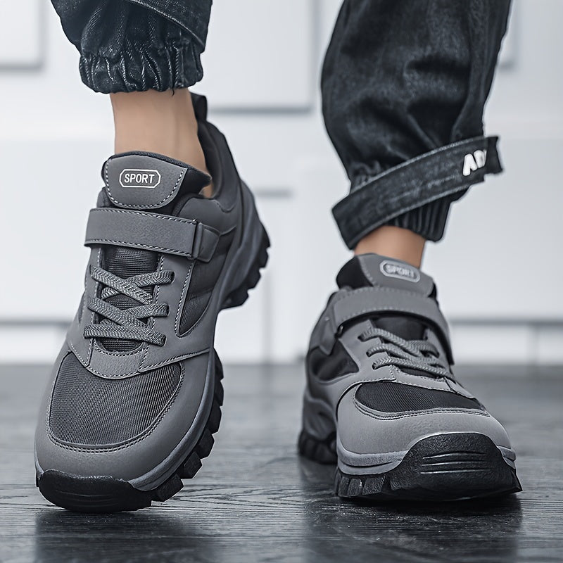 Men's Breathable Casual Shoes With Hook And Loop Fastener, Comfy Soft Sole Sneakers For Outdoor Jogging, Spring And Summer