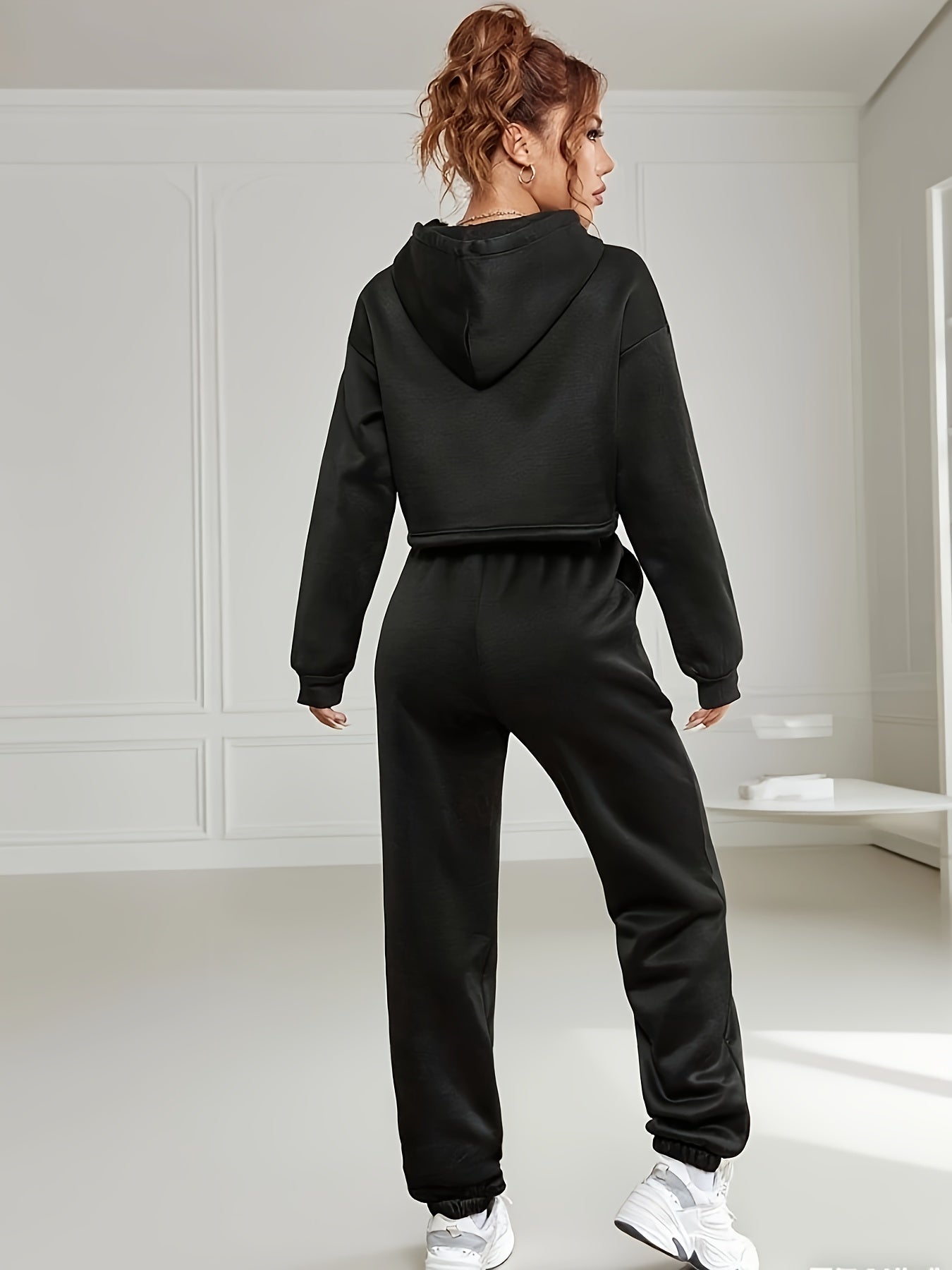 Casual Fall/Winter Polyester Hoodie Set with Drawstring