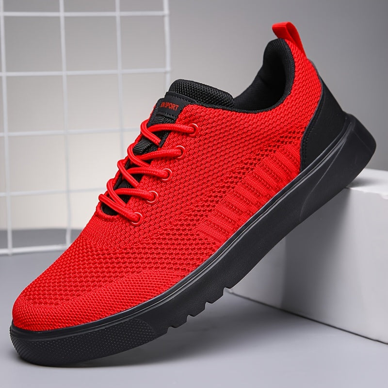 Men's Trendy Woven Knit Breathable Skate Shoes, Comfy Non Slip Lace Up Sneakers For Men's Outdoor Activities