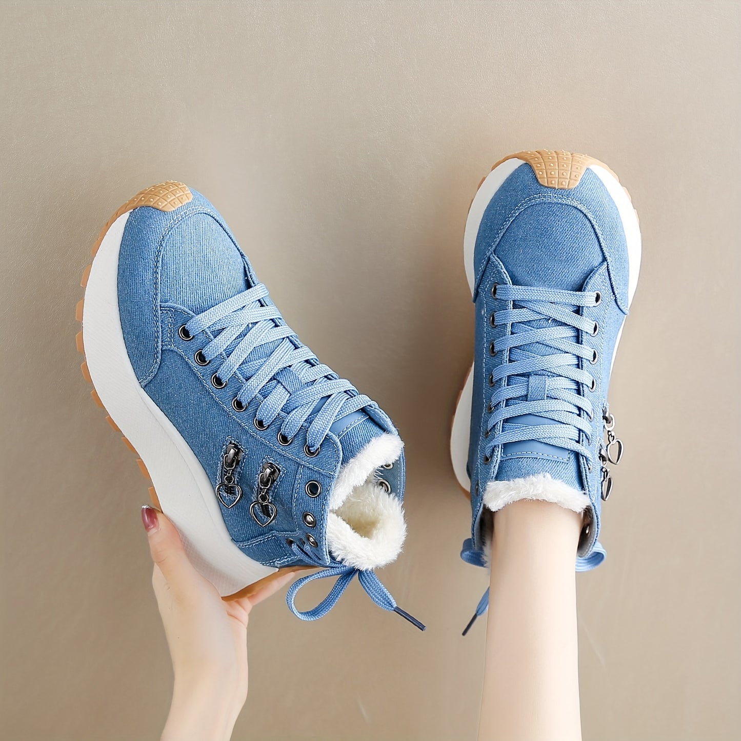 Women'S Winter Boots with Plush Lining - Thickened Warm Snow Boots, Lace-Up Closure, Non-Slip PVC Sole - Elegant Cold Weather Shoes for Everyday & Formal Outfits - Easy-Clean Fabric Upper - Available in Blue, Black, Brown, Re