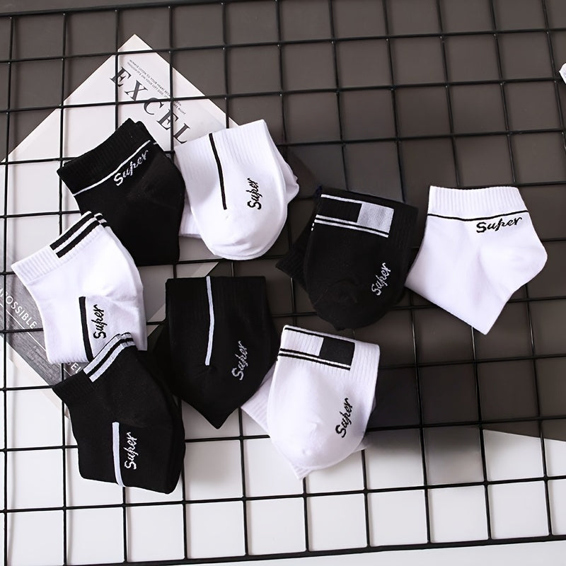 8pcs Men's Low-Cut Socks - Stylish & Comfortable, Breathable Polyester-Spandex Blend, Durable with Easy Care, Hand Washable, Fashionable Striped Design for Outdoor Wear, Novelty Socks