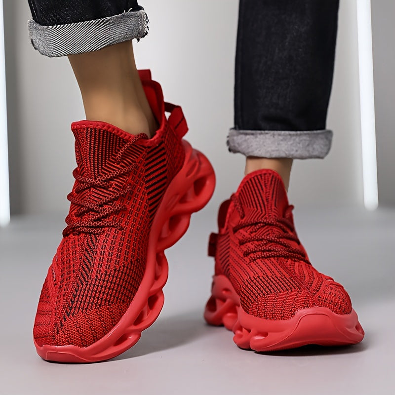 Breathable Knit Sneakers - Summer Height-Boosting Running Shoes | Fashionable & Casual Lace-Up Athletic Footwear for Men and Women | Durable EVA Sole | Perfect for Outdoor Activities | Black, White, Red, Summer Running Shoes|