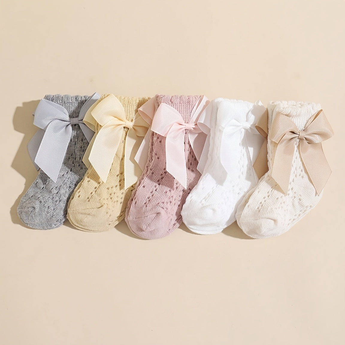 5 Pairs of Baby Socks for Spring And Summer, Featuring Breathable Mesh And Bows, Perfect for Everyday Wear.