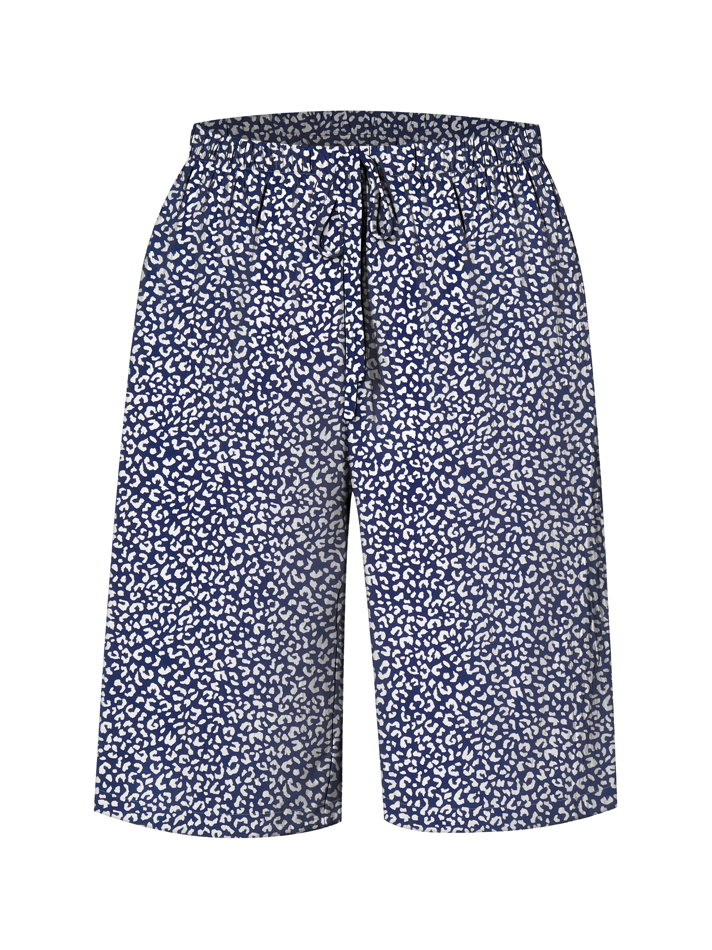 Plus Size Women's Lightweight Beach Shorts - Casual Blue and White Floral Print, Drawstring Waist, Polyester, Machine Washable, Knee-Length with Pockets