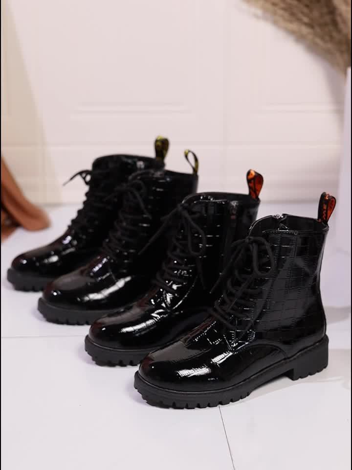 1pr European/American Style Women'S Mid Heel Platform Boots - Casual Round Toe PU Crocodile Pattern with Zipper Closure, All-Season Fashion Ankle Booties with Block Heel and Fabric Insole