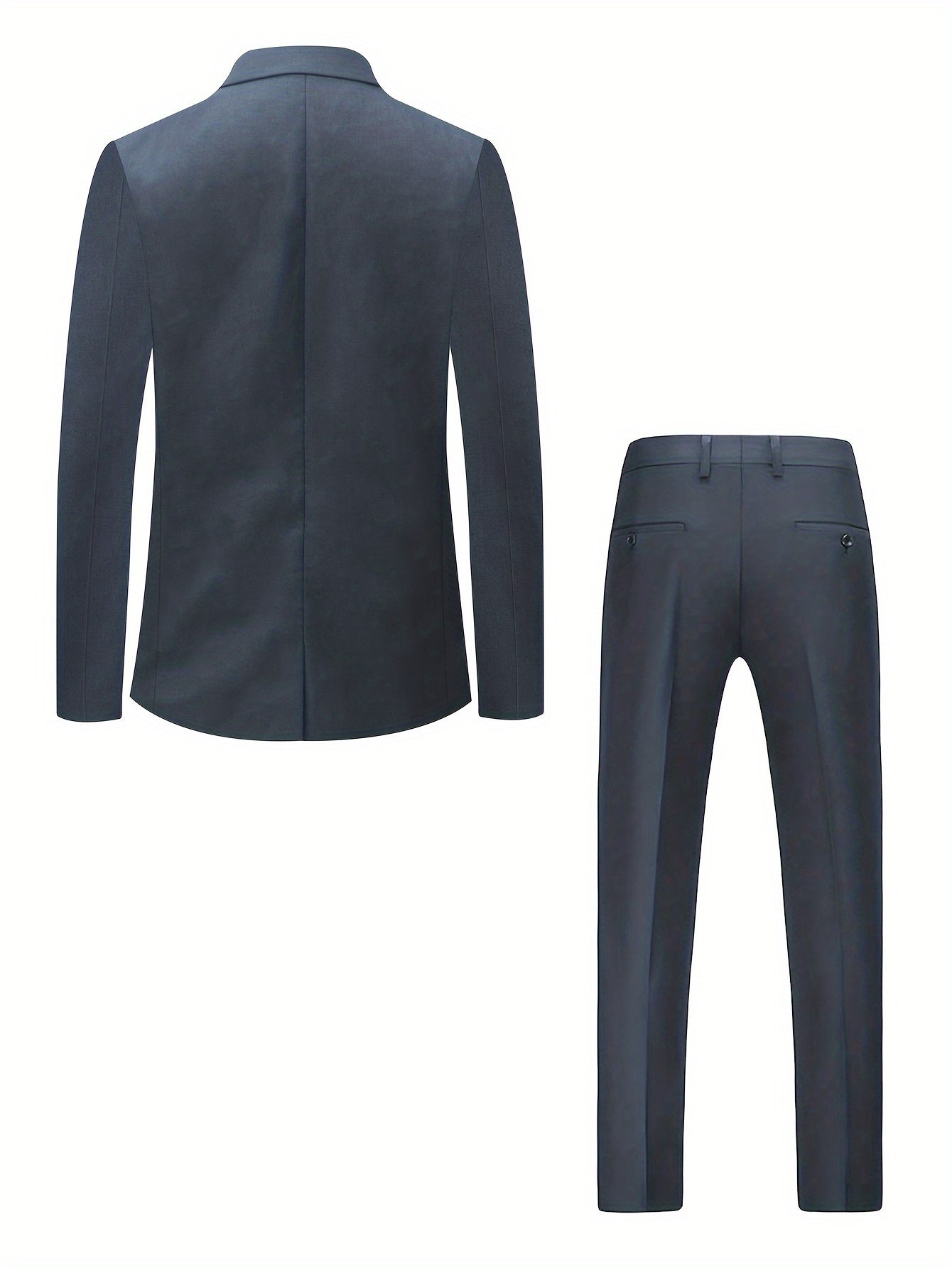 Men's Two-Piece Suit in Solid Color with Sealed Pockets, Regular Fit Suit Trousers, Elegant and Classic, Suitable for Business and Wedding Parties