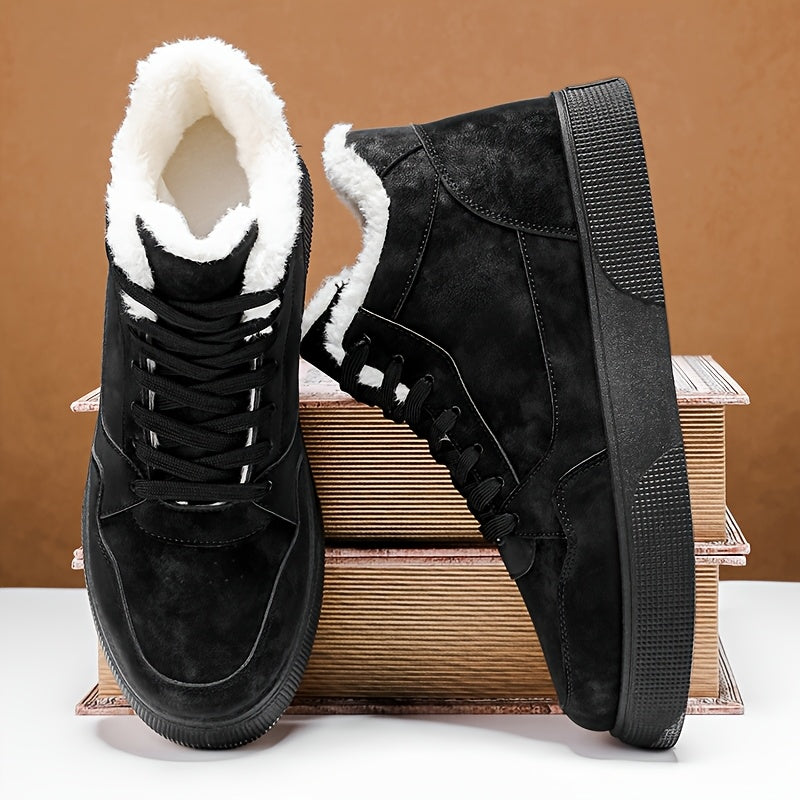 Men'S Winter Snow Boots - High-Top Faux with Plush Lining, Warm & Durable PVC Sole, Lace-Up Design for Outdoor Hiking, Casual Streetwear - Black, Winter Hiking Boots, Hiking Footwear, Stylish Winter Footwear, Fabric Lined Int