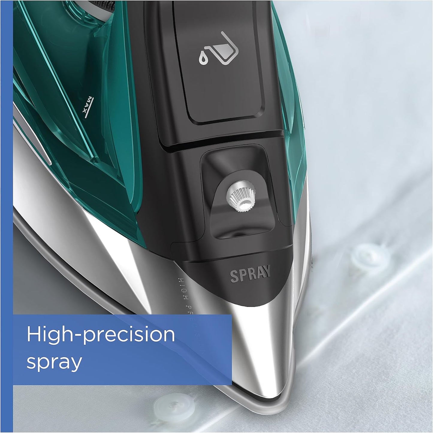 Rowenta, Iron, Pro Master Stainless Steel Soleplate Steam Iron for Clothes, 210 G/Min, 400 Microsteam Holes, 1775 Watts, Auto-Off, Ironing, Green Clothes Iron, DW8360