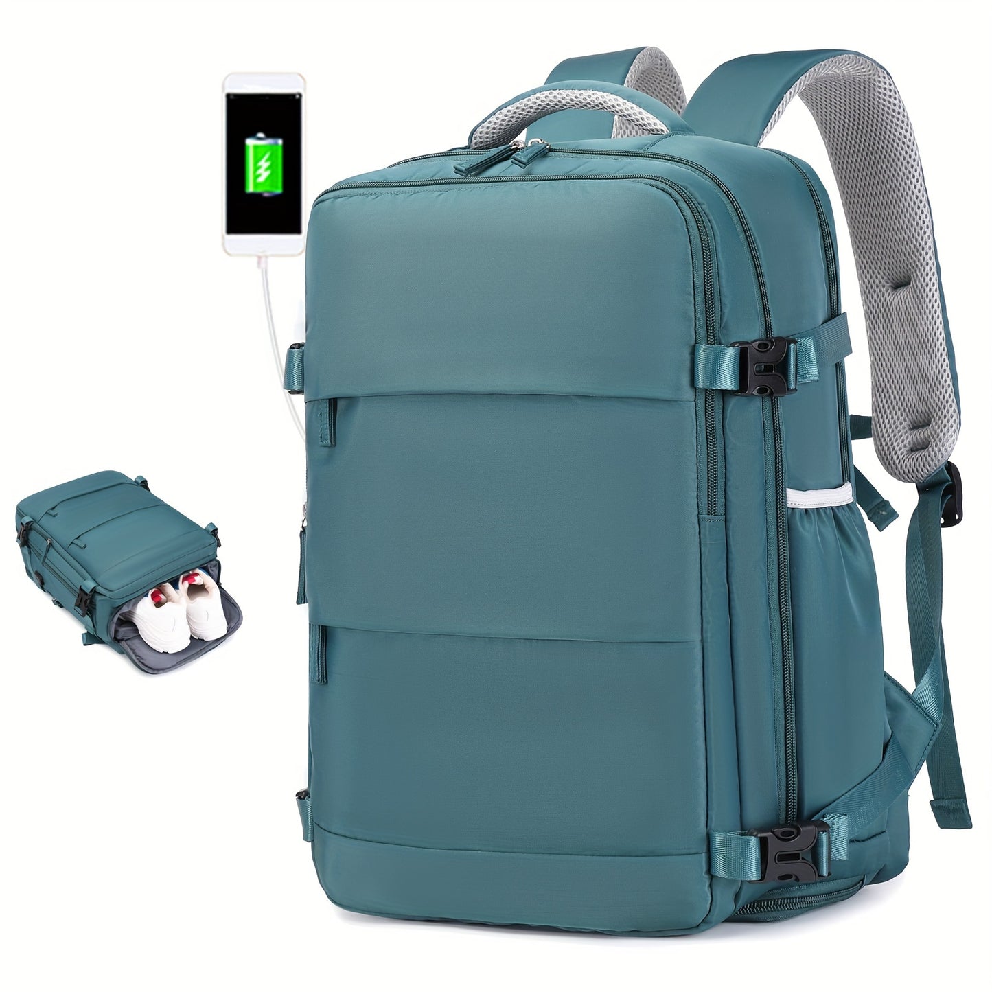 Women'S Travel Backpack, Flight Approved, Expandable Large Capacity Luggage Daypack, Business Weekend Bag with Shoe Compartment, Back to School Backpack, Solid Color, Polyester, Adjustable Strap, Zipper Closure, USB Powered,