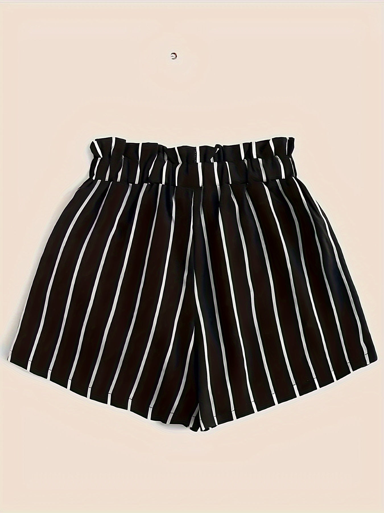 Striped Paperbag Waist Belted Shorts, Vacation Slant Pocket Loose Shorts, Women's Clothing