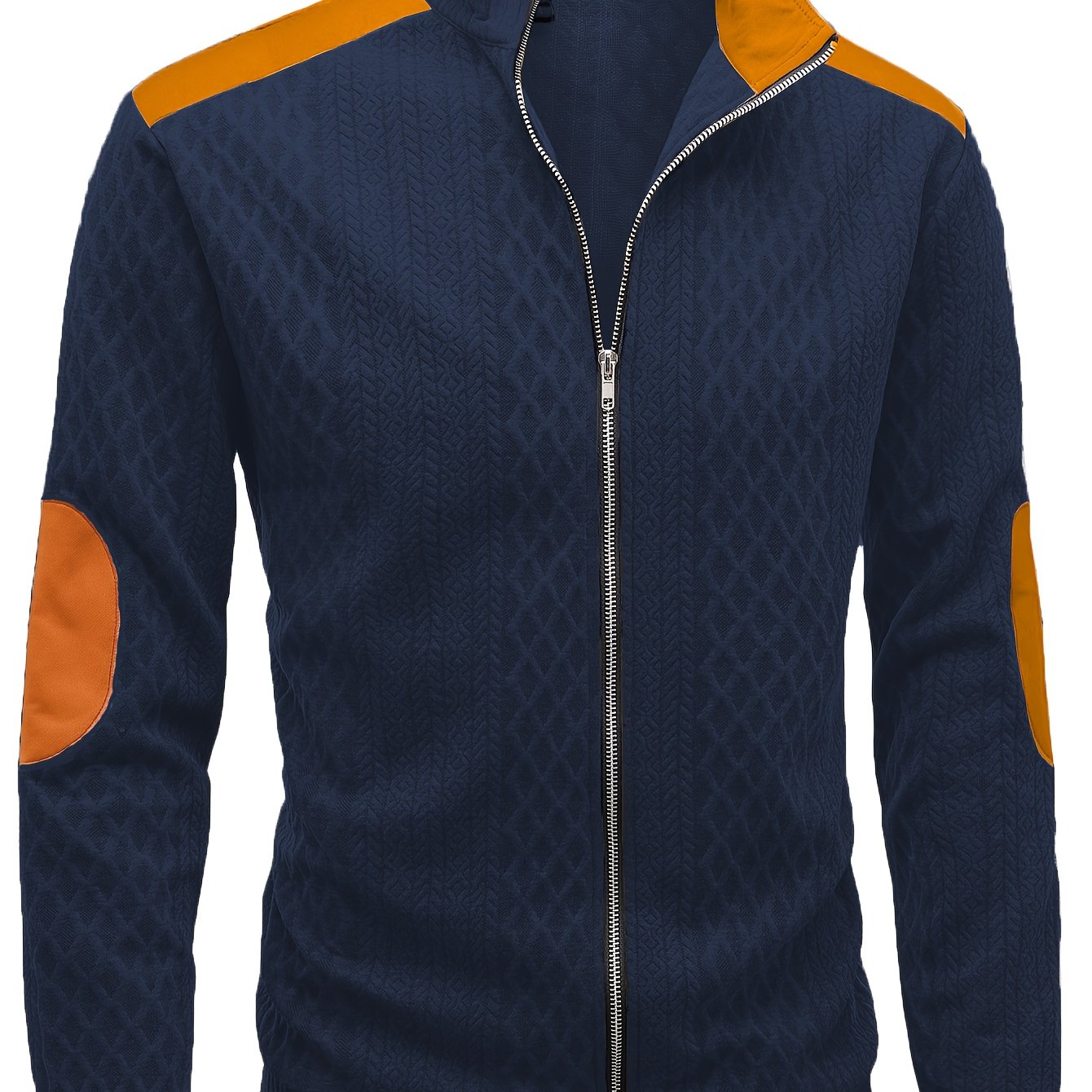 Men's Beige & Orange Contrast Full-Zip Jacket - Winter Warmth Loose-Fit Tailored Coat with Stand Collar, Zippered Pockets & Full-Zip Closure, Machine Washable Casual Outerwear for Men (Beige/Orange) - Ideal for Fall and Winte