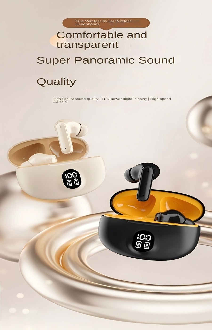 LED power display wireless headphones, Type-c charging case, long range, low latency, adaptable to cell phones, tablets, laptops, compact and portable, exquisite wireless earbuds, sports music lovers gift preferred recommenda