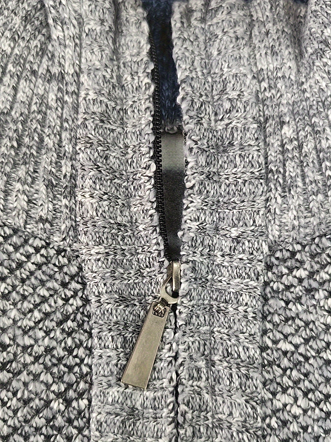 Men's Fleece-Lined Warm Knit Sweater - Autumn/Winter, Solid Color with Stand Collar & Short Zipper Placket, Long Sleeve, Polyester - Ideal for Hiking, Cycling & Casual Attire, Winter Sweater