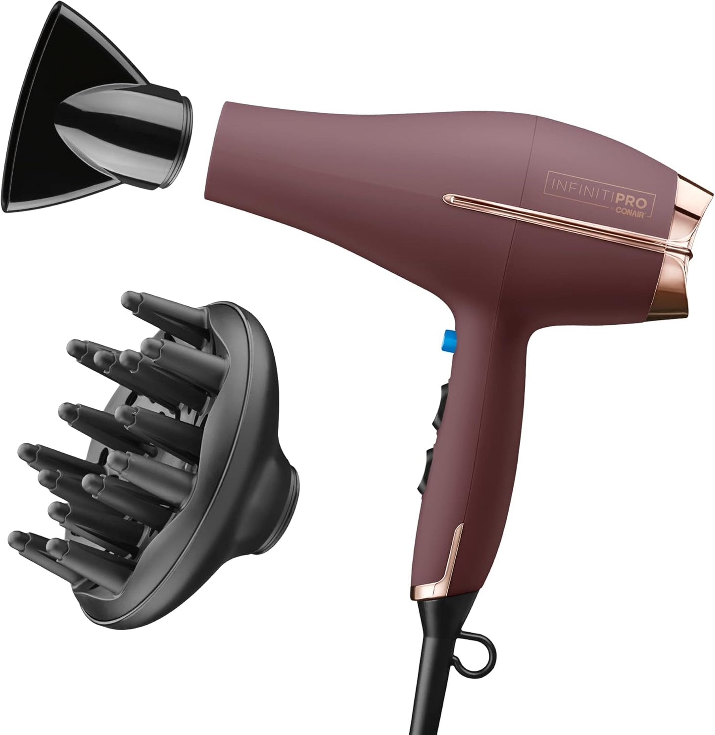 INFINITIPRO by CONAIR Hair Dryer with Diffuser | AC Motor Pro Hair Dryer with Ceramic Technology | Includes Diffuser and Concentrator | Black | Packaging May Vary
