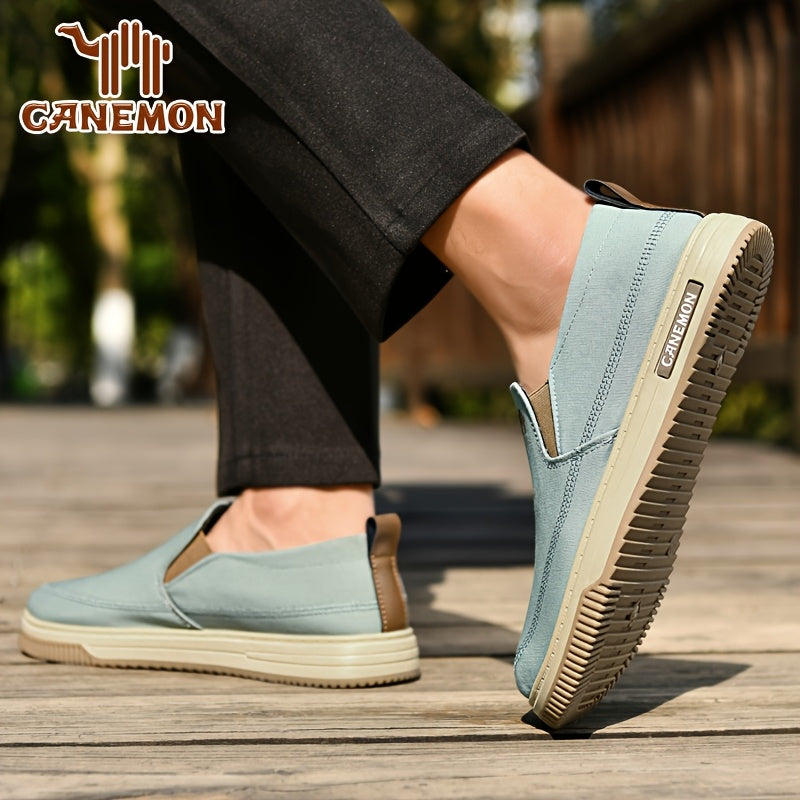 CANEMON Men's Slip-On Canvas Sneakers - Breathable, Non-Slip Soft Sole Casual Shoes with Striped Design, Comfortable All-Season Wear for Outdoor & Everyday Use