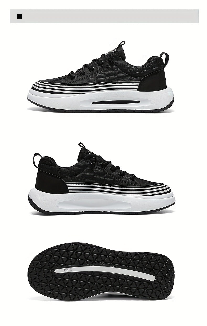 Men's Breathable Casual Sneakers - 2025 Spring New Design, Low-Top Elastic Lace-Up, Grey White PU Upper with Cushioned EVA Insole Durable PVC Sole for All-Season Outdoor Running, Gym, Daily Wear, Gym Shoes, Sleek Sporty D