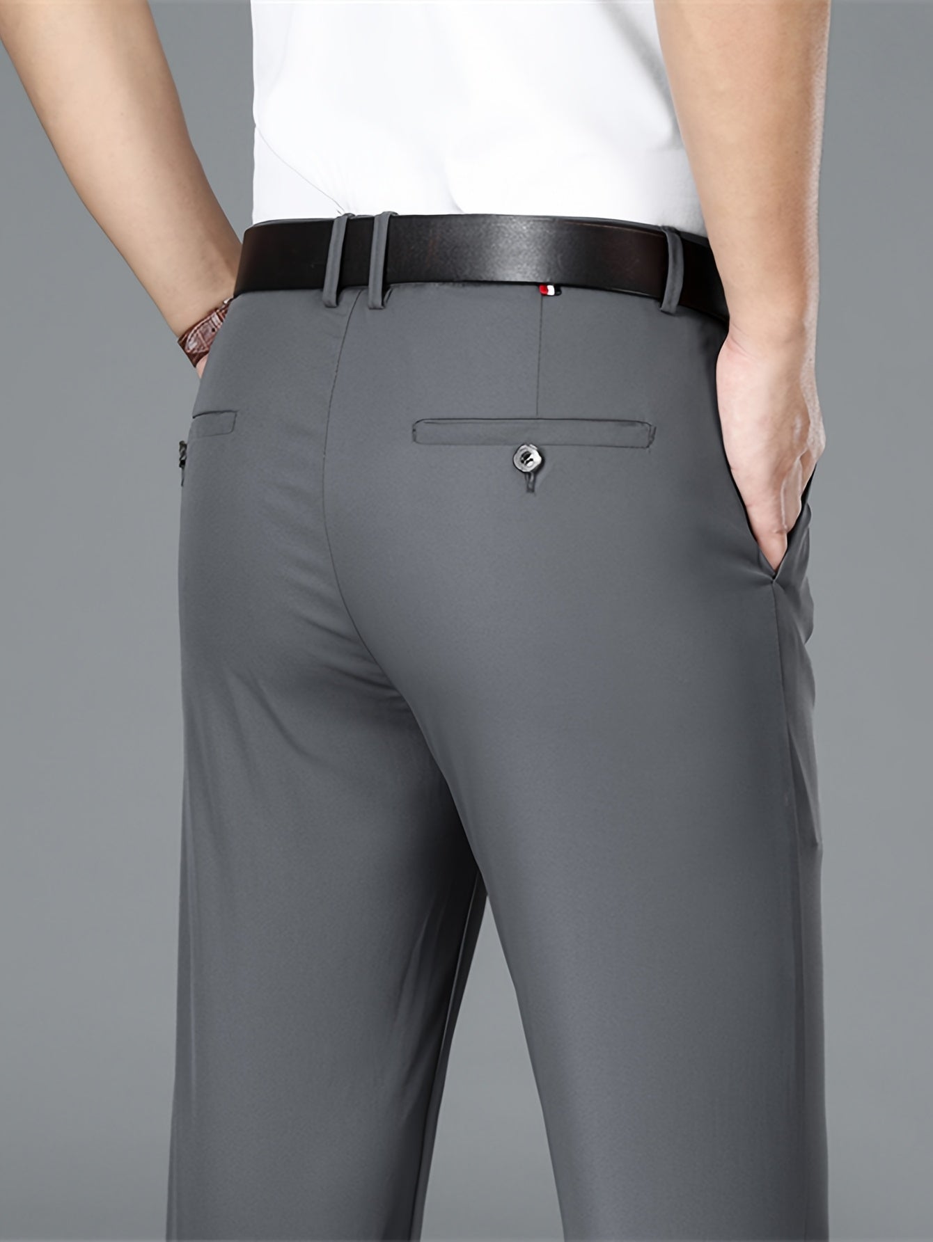 Men's Lightweight Summer Casual Pants, Slim Straight Fit, Polyester, Mid-Rise, Built-in Zipper, Regular Length - Ideal for Casual Attire