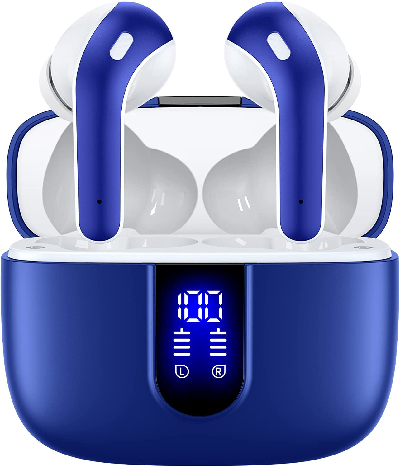 TAGRY Bluetooth Headphones True Wireless Earbuds 60H Playback LED Power Display Earphones with Wireless Charging Case IPX5 Waterproof In-Ear Ear Buds with Mic for TV Smart Phone Laptop Computer Sports