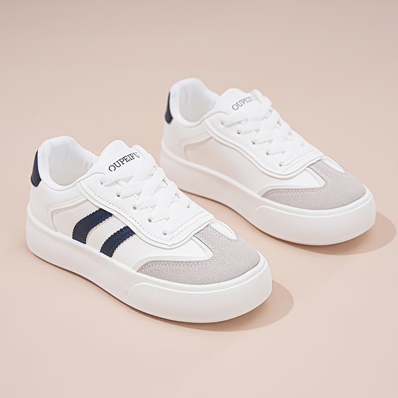 2024 New Arrival Women'S Casual Sneakers with Stripes, All-Season, Low Top, Lace-Up Closure, Plain Toe, Man Made Upper, Fabric Inner, PVC Sole, Non-Woven Fabric Insole