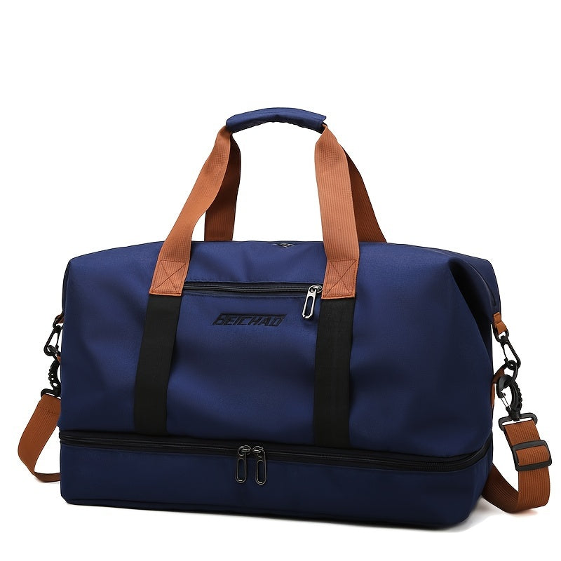 Large Capacity Travel Bag, Casual Outdoor Hiking Tote Bag, Nylon, Mixed Color, Random Printing, No Edge Paint, with Separation of Wet and Dry, for Women, Fitness, Yoga, Weekend Overnight
