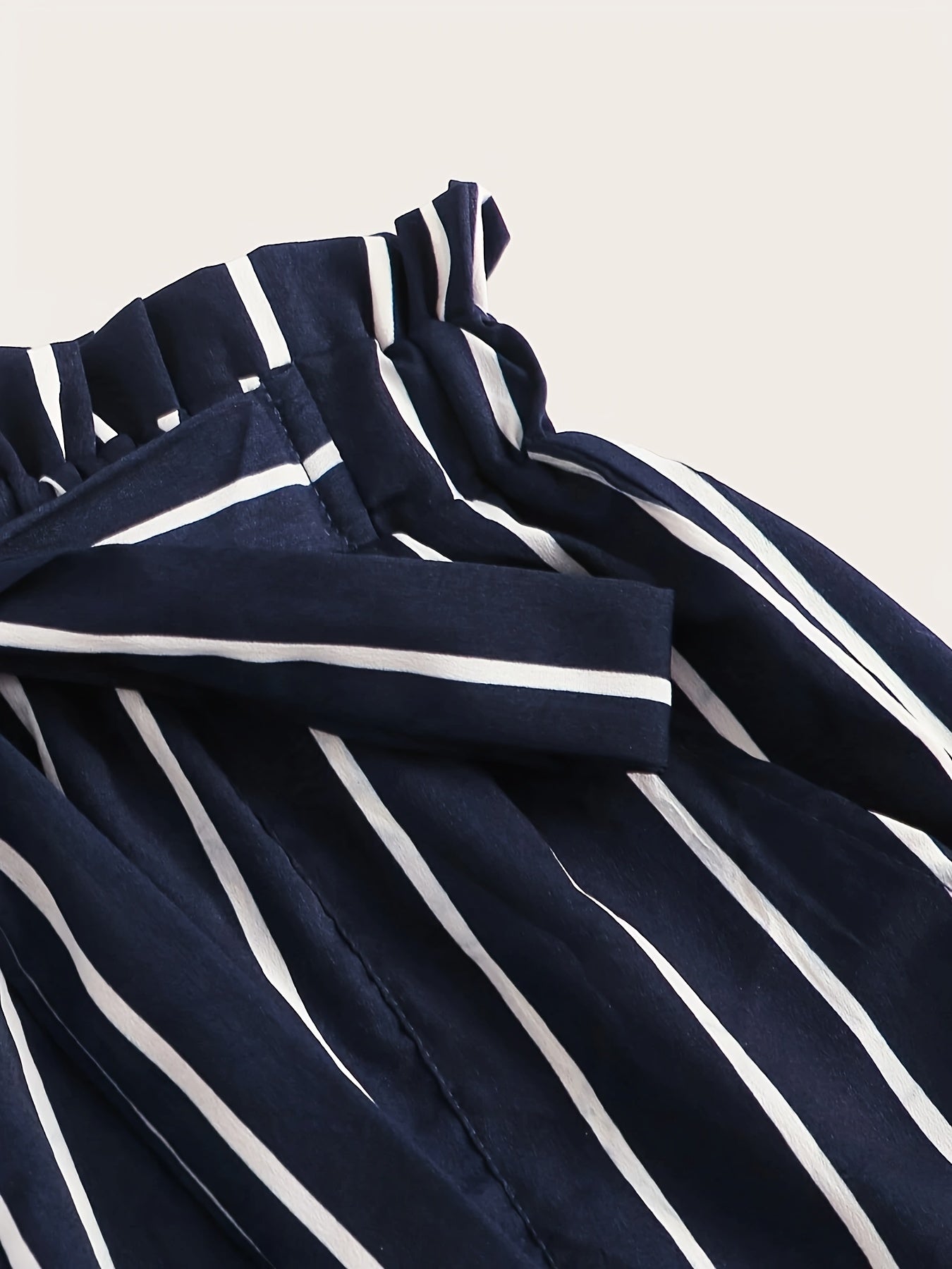 Striped Paperbag Waist Belted Shorts, Vacation Slant Pocket Loose Shorts, Women's Clothing