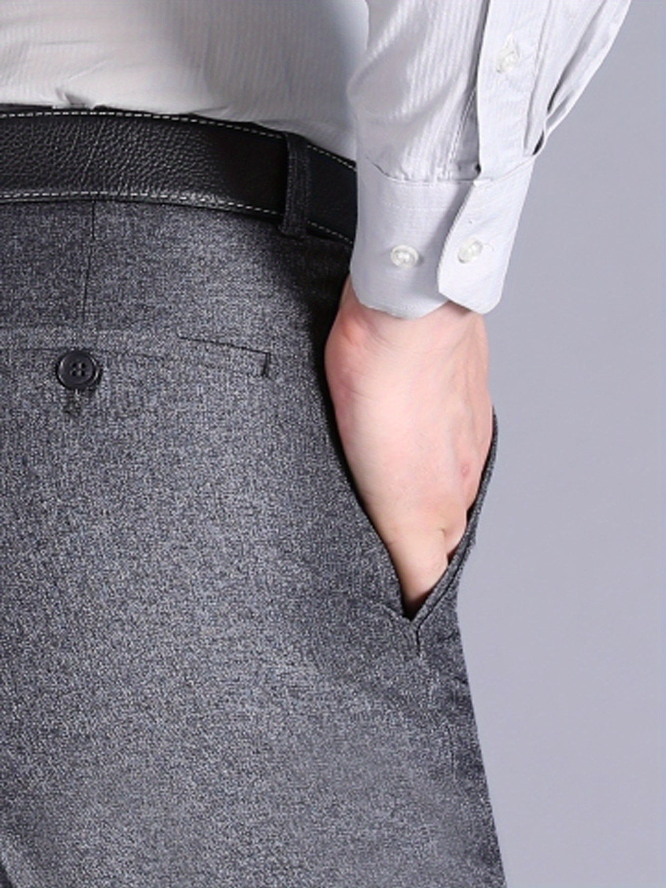 Men'S Casual Spring/Fall Polyester Solid Color Regular Fit Pants with Pocket