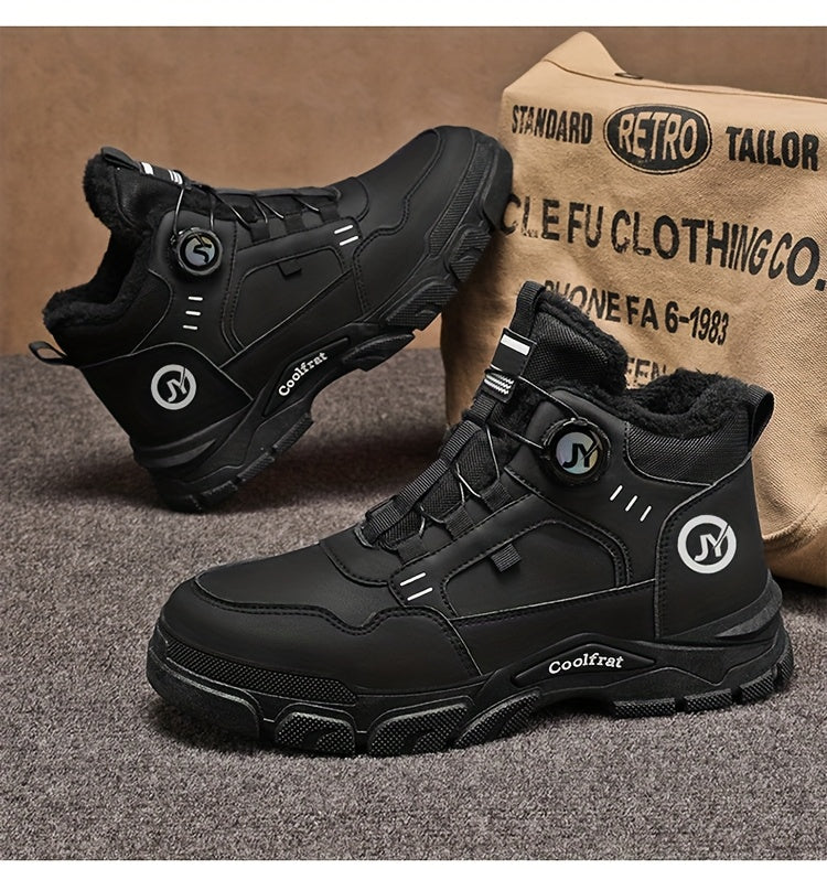 Men'S Winter Fleece-Lined High-Top Boots - Thick Rubber Sole, Warm Lace-Up Ankle Boots with Round Toe & Synthetic Synthetic Faux Upper for Hiking, Outdoor & Casual Wear, Hiking Boots, Durable Footwear, Winter Shoe For Men, Me